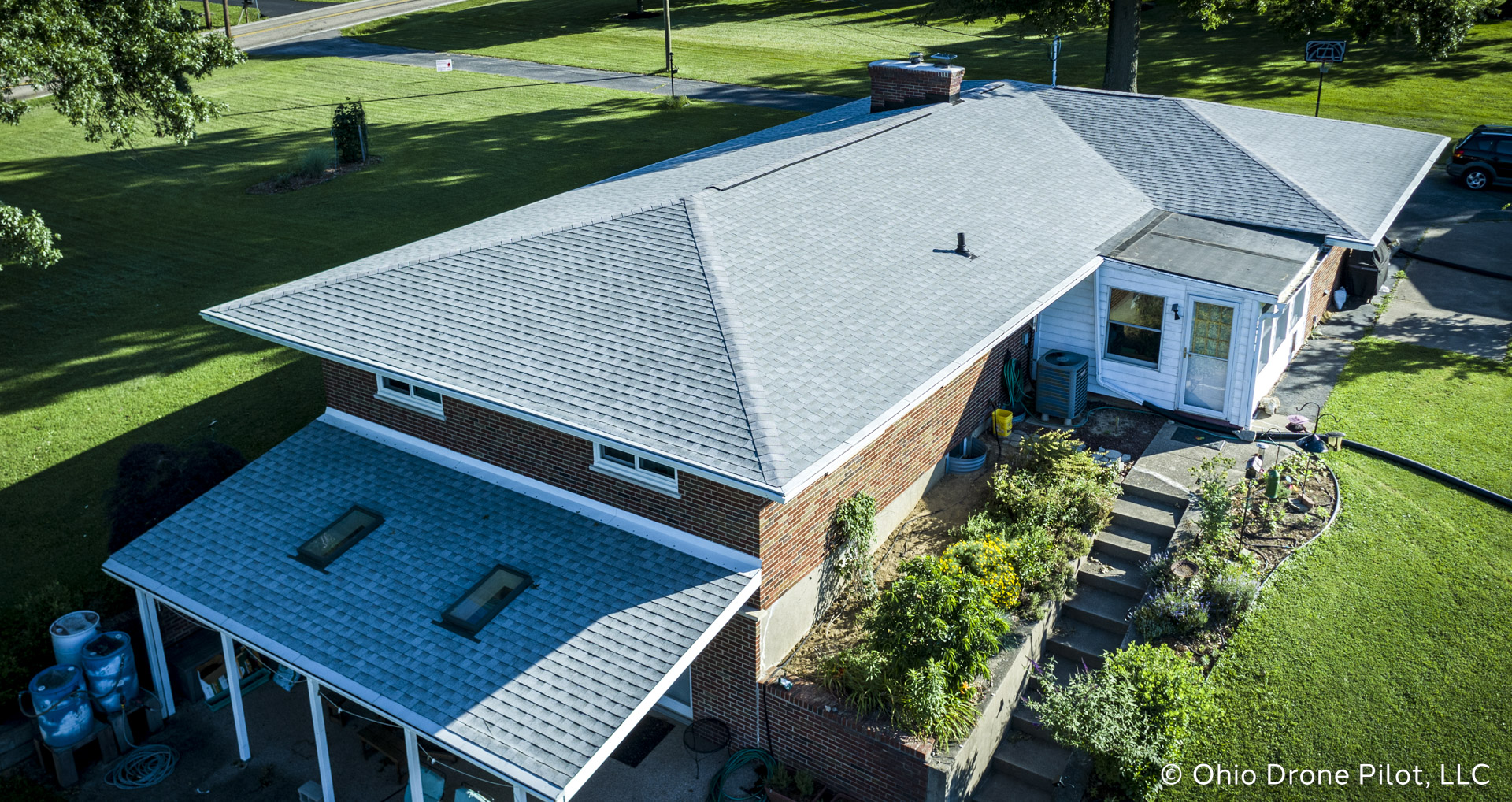 Aerial view of a newly installed roof, © Ohio Drone Pilot, LLC