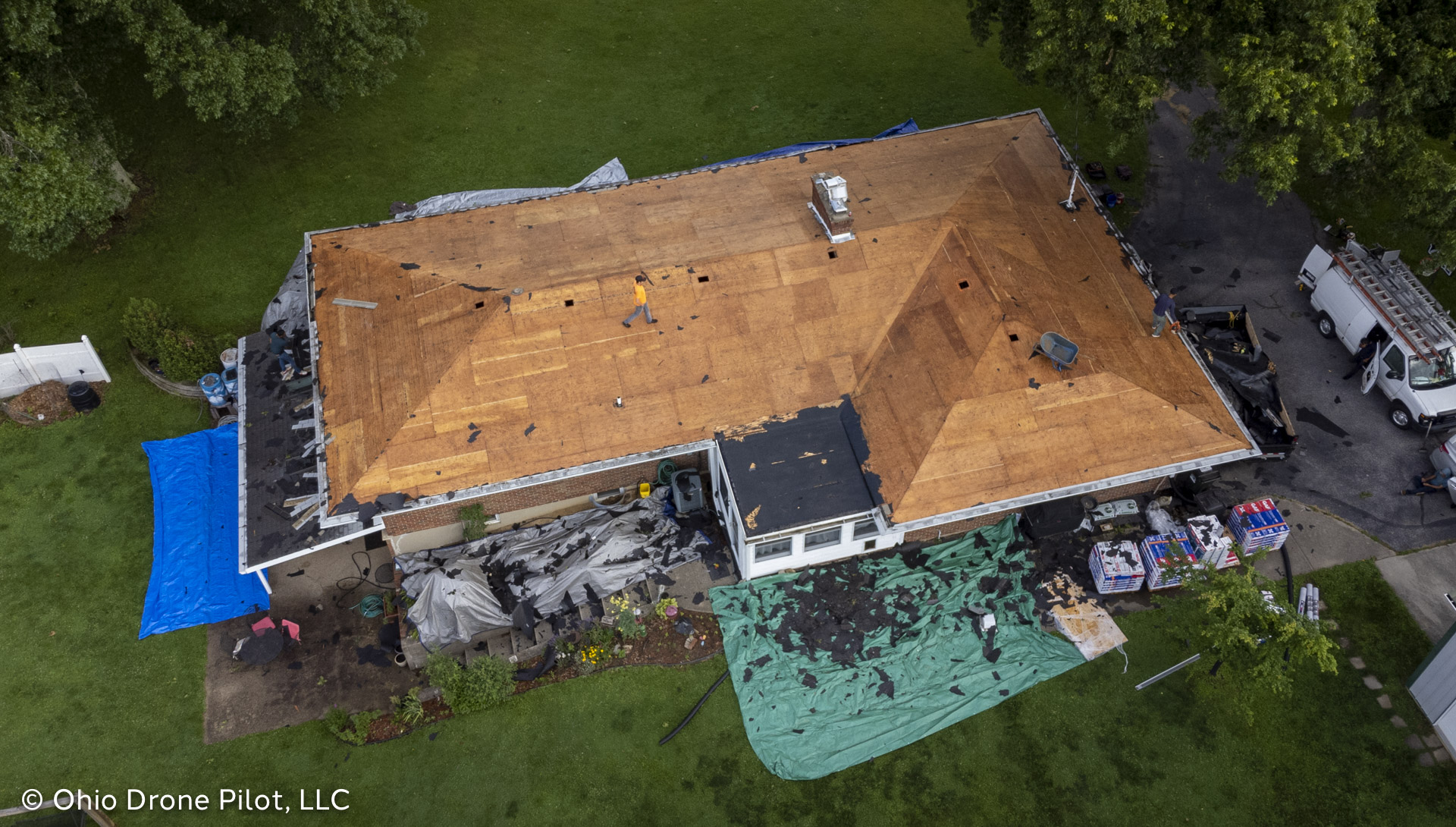 High angle aerial view of a stripped roof, © Ohio Drone Pilot, LLC