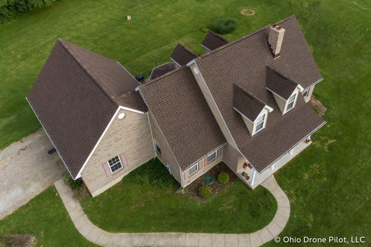 Aerial view looking down at a newly installed roof