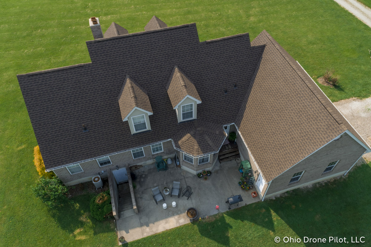 Looking down at the back side of Cape Cod style house