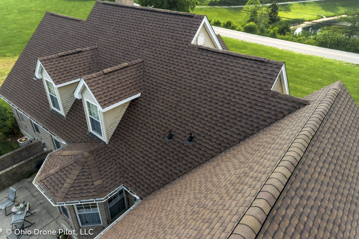 Close up view of a roof's ridge line